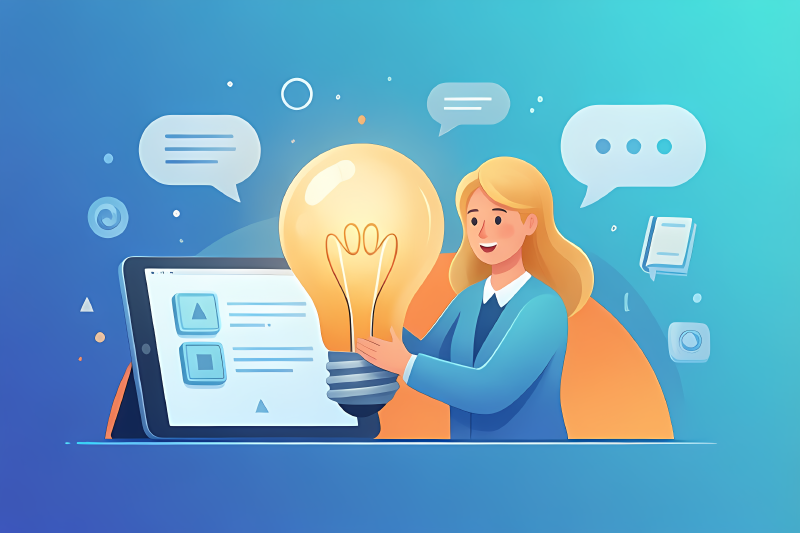 Stylized illustration of a teacher explaining German grammar on a tablet