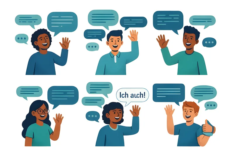 Cartoon of a small online German group class where every student gets to speak