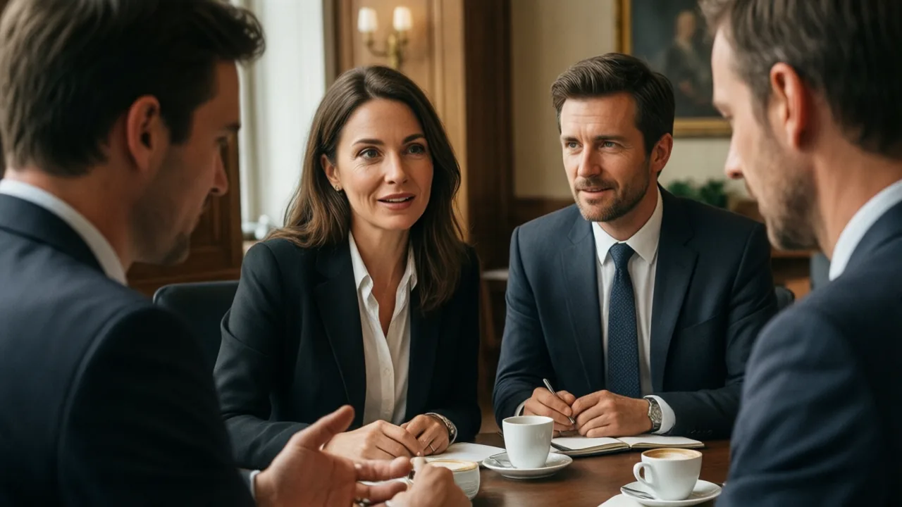 Colleagues discussing politely in a business meeting in Germany